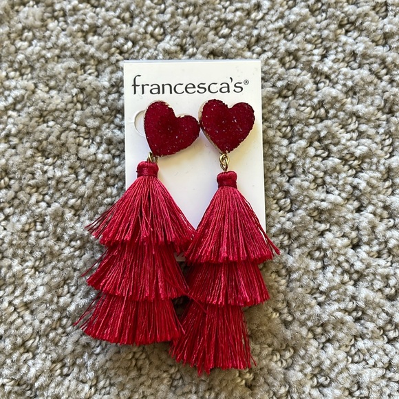 *SOLD* Francesca’s heart tassel earrings ❤️ - Picture 1 of 3